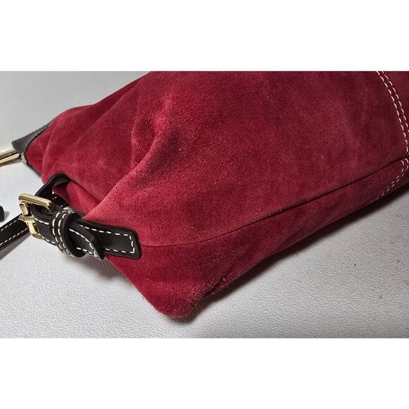 Dooney & Bourke Suede Hobo/Shoulder Handbag Purse Red Satchel Leather Strap - Picture 12 of 15